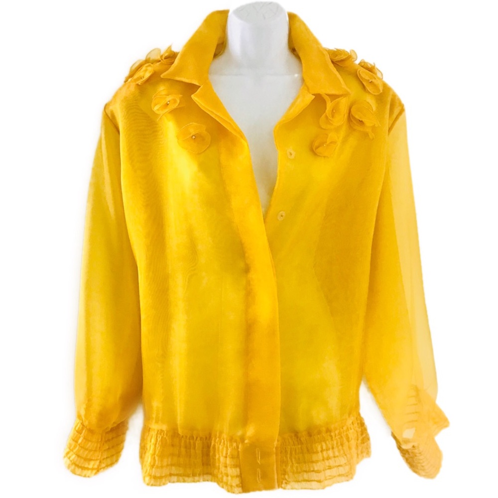 VTG. GLAM SEE THRU YELLOW CHIFFON BLOUSE